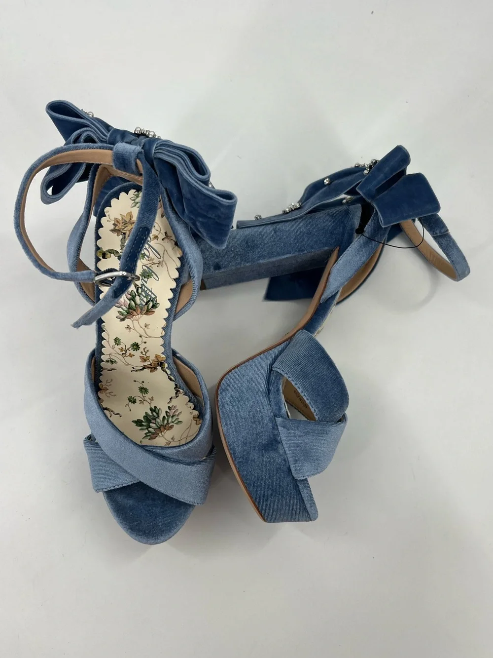 Antonio Melani x Nicola Bathie Lila Platform Heels Bow Back in Peace Blue size 6